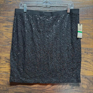 EMALINE Women's Skirt - Black Sequin - 18 Inch, Size Large Elastic Waist - NWT